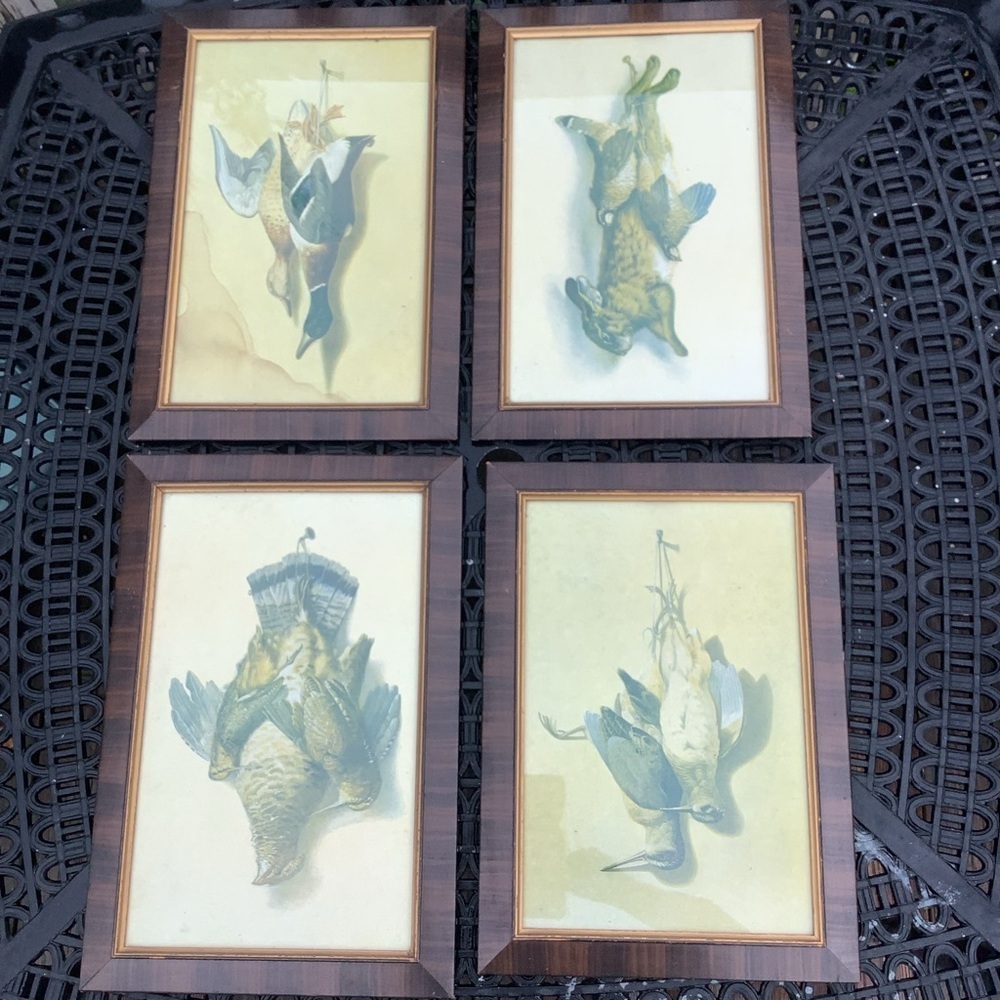 1905 Antique Framed R Hill Hunting Game Series Victorian ChromoLithograph Prints